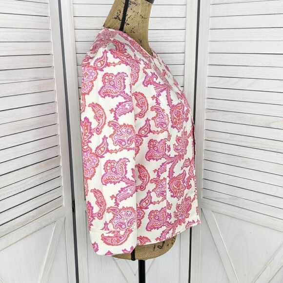 Sigrid Olsen Floral Damask Cotton Silk Blazer Jacket Cream Pink 4 Snap Front - Picture 3 of 14